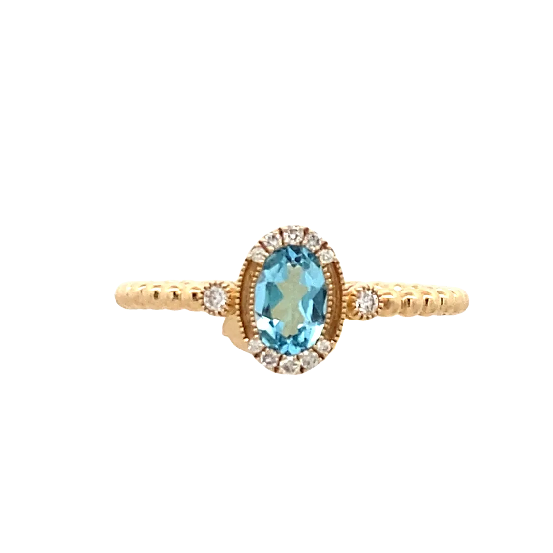 Yellow Gold Blue Topaz & Diamond Beaded Ring