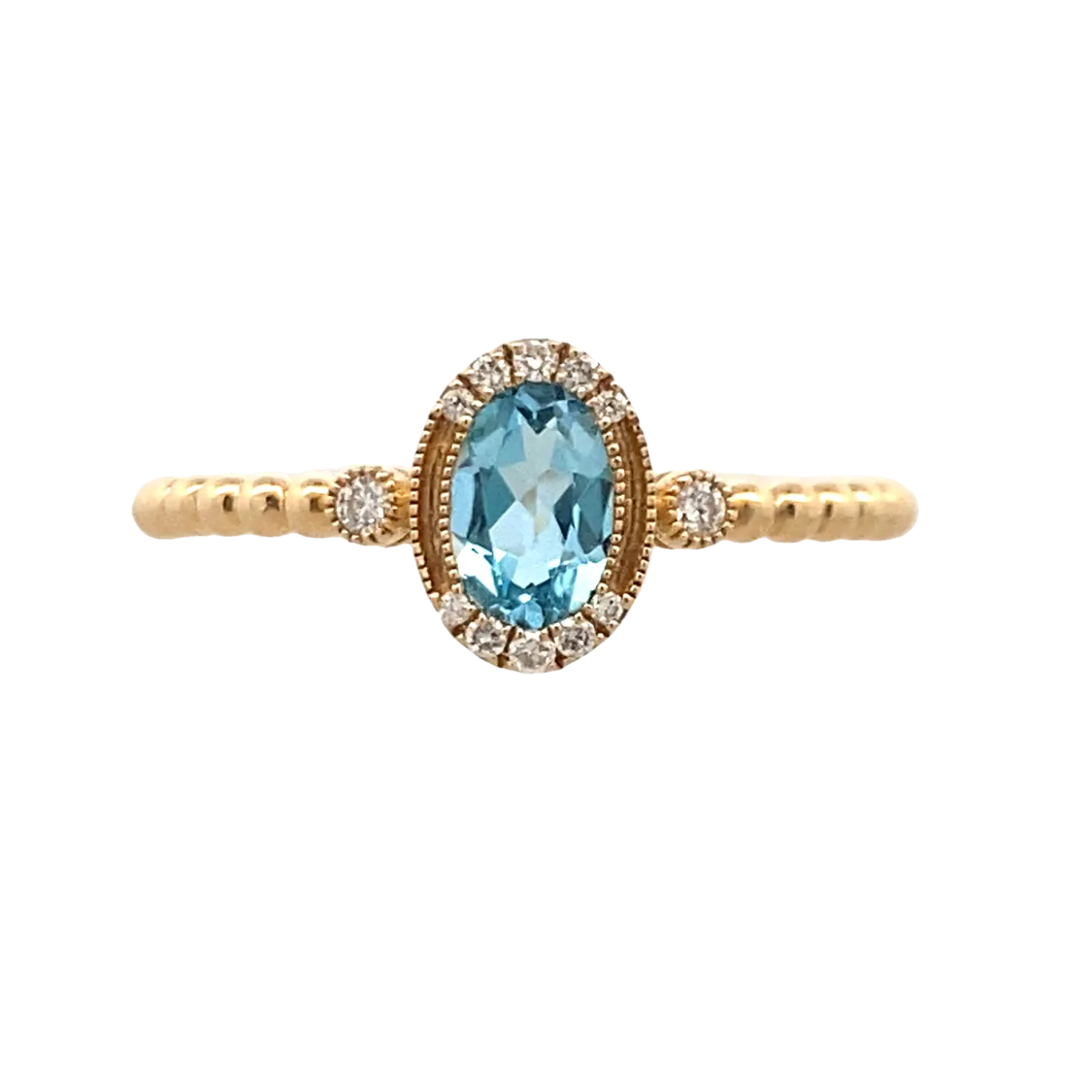 Yellow Gold Blue Topaz & Diamond Beaded Ring
