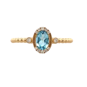 Yellow Gold Blue Topaz & Diamond Beaded Ring