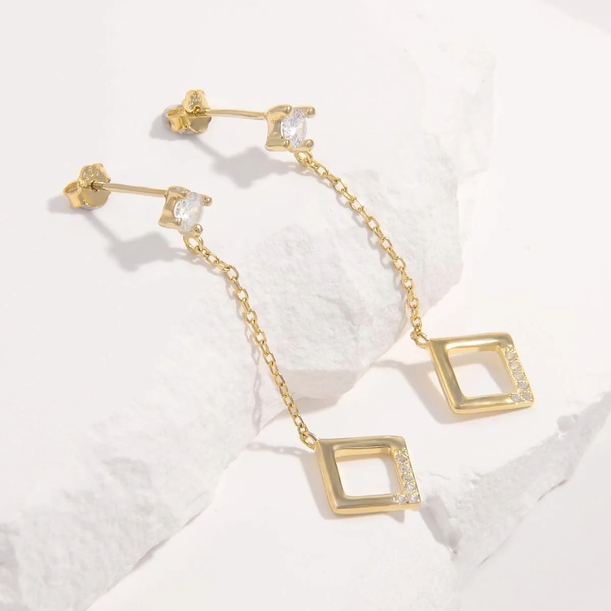 Zircon Earrings 925 Sterling Silver Inlaid Chain Pendant Jewelry